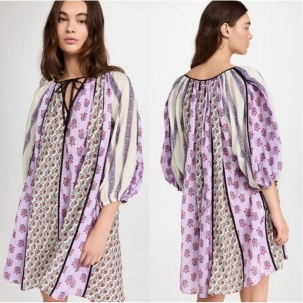 Rhode sita patchwork balloon sleeve trapeze dress